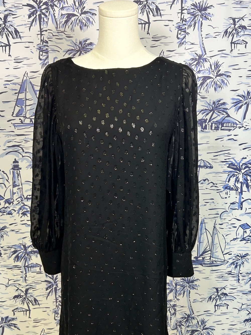 Lilly Pulitzer Black Sequin Dot Long Sleeve Shift Dress